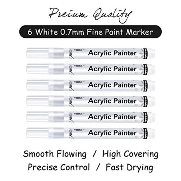 0.7mm White Paint Markers 6 Pack for Art Projects