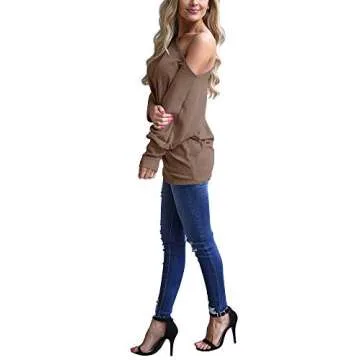 INFITTY Women's Off Shoulder Sweatshirts - Batwing Long Sleeve Oversized Tunic