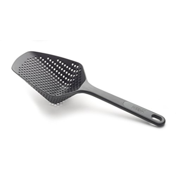 Joseph Joseph Scoop Plus Colander, Spoon Drainer/Strainer, Scoop, Drain and Serve, heat resistant up to 200°C (392°F), Dishwasher safe, Large, Black