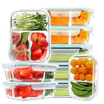 HOMBERKING 9 Pack Glass Meal Prep Containers - BPA-Free & Leak Proof