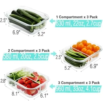HOMBERKING 9 Pack Glass Meal Prep Containers with Lids