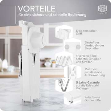 Börner V3 TrendLine Mandoline Starter Set (6 pcs.) • Vegetable Slicer (V-Slicer) + Safety Guard + Inserts + Collection Tray + Multibox • Kitchen Slicer Set (White)
