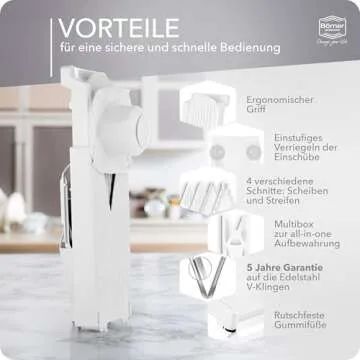 Börner V3 TrendLine Mandoline Starter Set (6 pcs.) • Vegetable Slicer (V-Slicer) + Safety Guard + Inserts + Collection Tray + Multibox • Kitchen Slicer Set (White)