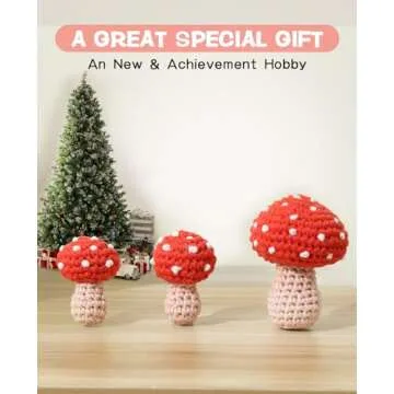 Ktmeor Crochet Kit for Beginners,3 Pcs Crochet Starter Kit for Beginners Adults,Crochet Starter Kit with Step-by-Step Video Tutorials,DIY Knitting Supplies,Easy Yarn-Mushroom