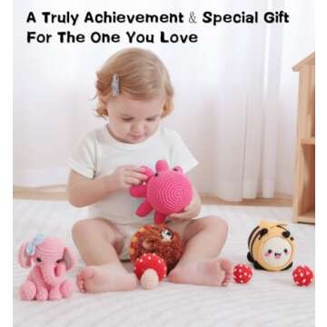 Ktmeor Crochet Kit for Beginners,3 Pcs Crochet Starter Kit for Beginners Adults,Crochet Starter Kit with Step-by-Step Video Tutorials,DIY Knitting Supplies,Easy Yarn-Mushroom