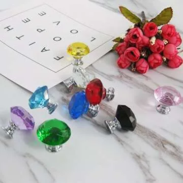 ANJUU 12 Pcs 30mm Diamond Shape Crystal Glass Cabinet Knobs with Screws Drawer Knob Pull Handle Used for Kitchen, Dresser, Door, Cupboard