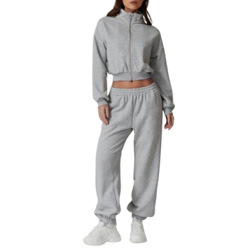 QINSEN 2 Piece Oversized Sweatsuit for Women - Fleece Cozy Set in Grey M