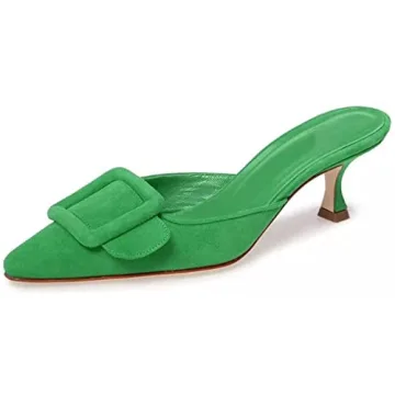 Axellion Comfortable Kitten Heel Mules for Women, Slip-on Backless Loafers with Pointed Toe, Buckle ...