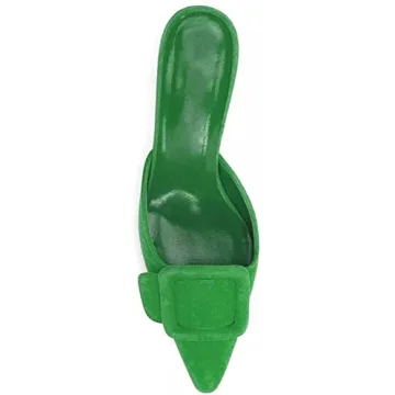 Axellion Comfortable Kitten Heel Mules for Women, Slip-on Backless Loafers with Pointed Toe, Buckle Knot Detail, Stylish Flat Slides for Casual & Business Wear