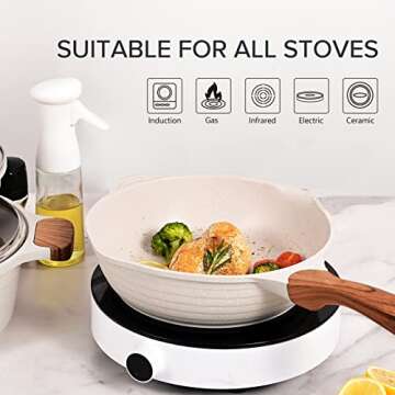 JEETEE Pots and Pans Set Nonstick White Granite Induction Cookware Sets 13 Pieces w/Frying Pan, Saucepan, Sauté Pan, Tamagoyaki Pan, Egg Pan, Cooking Pots, PFOA Free