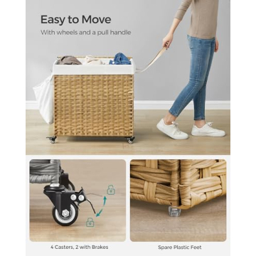 SONGMICS Stylish 37-Gallon Laundry Hamper with Wheels