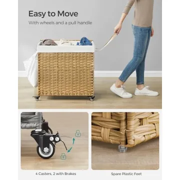 SONGMICS Stylish 37-Gallon Laundry Hamper with Wheels