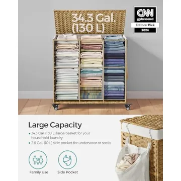 SONGMICS Stylish 37-Gallon Laundry Hamper with Wheels