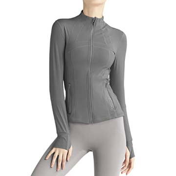 Gacaky Women's Slim Fit Workout Running Track Jacket Full Zip-up Yoga Athletic Jacket with Thumb Hol...