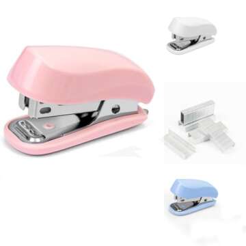 White Color Mini Stapler with Staples,Small Cute Stapler for Desk,Gift for Student or Office Use (Wh...