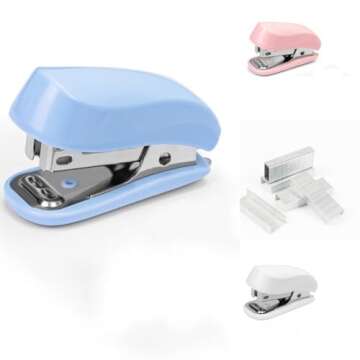 White Color Mini Stapler with Staples,Small Cute Stapler for Desk,Gift for Student or Office Use (White)