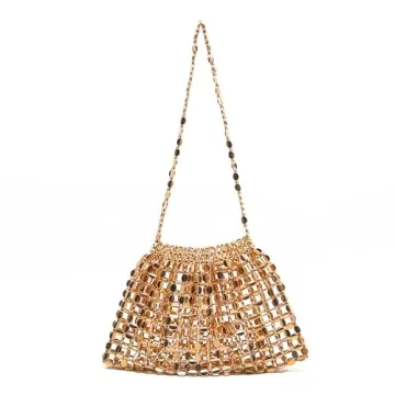 Miuco Vintage Beaded Evening Bag - Elegant 1920s Golden Clutch for Women