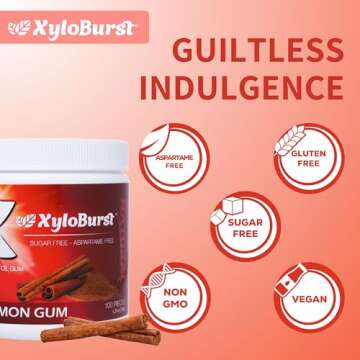 XyloBurst Gum | Xylitol Chewing Gum | Sugar Free, Gluten Free, Keto Friendly | Aspartame Free Gum For Oral Health | Cinnamon | 100-Count Jar