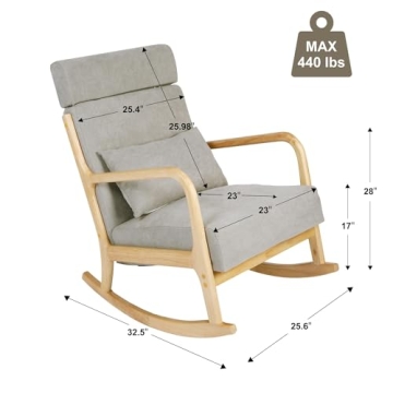 LUCKYERMORE Grey Rocking Chair for Nursery and Living Room