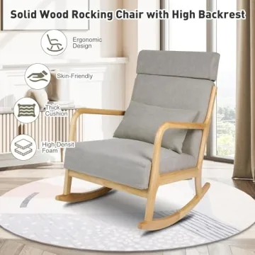 LUCKYERMORE Grey Rocking Chair for Nursery and Living Room