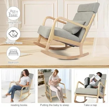 LUCKYERMORE Grey Rocking Chair for Nursery and Living Room