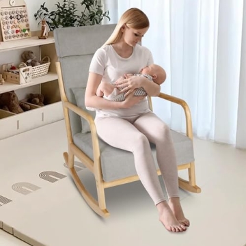 LUCKYERMORE Grey Rocking Chair for Nursery and Living Room