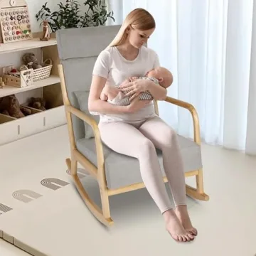 LUCKYERMORE Grey Rocking Chair for Nursery and Living Room