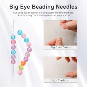 18 Pieces Beading Needles, 6 Sizes Seed Beads Needles Big Eye Beading Needles Collapsible Beading Needles Set for Jewelry Making with Needle Bottle