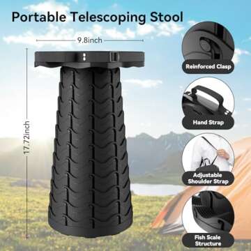 2024 Upgraded Collapsible Stool, Portable Folding Stool, Telescoping Camping Stool with Max Load Cap...
