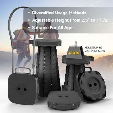 2024 Upgraded Collapsible Stool, Portable Folding Stool, Telescoping Camping Stool with Max Load Capacity 485lbs, Square Retractable Stool for Camping Gardening Fishing Hiking BBQ [Black]