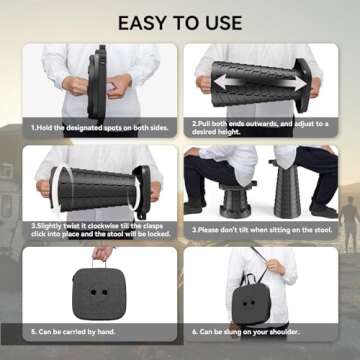 2024 Upgraded Collapsible Stool, Portable Folding Stool, Telescoping Camping Stool with Max Load Capacity 485lbs, Square Retractable Stool for Camping Gardening Fishing Hiking BBQ [Black]