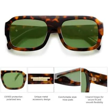 SOJOS Trendy Square Aviator Sunglasses for Womens Mens Polarized Plastic Frame Flat Top Designer Inspired Shades UV400 Sun Glasses SJ2281