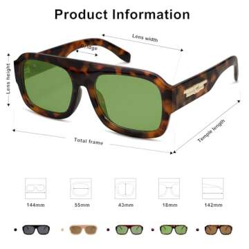 SOJOS Trendy Square Aviator Sunglasses for Womens Mens Polarized Plastic Frame Flat Top Designer Inspired Shades UV400 Sun Glasses SJ2281