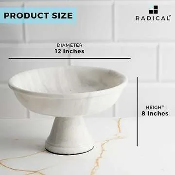 Radicaln Marble Fruit Bowl White 12" inch Handmade Simple Modern Kitchen Décor Bowl - Fruit and Vegetable Storage Kitchen Table Serving Bowls - Ideal Kitchen Accessories