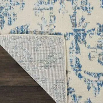 Nourison Jubilant Damask Ivory/Blue 7' x 10' Area Rug, Easy Clean, Non Shedding, Bed Room, Living Room, Dining Room, Kitchen (7x10)