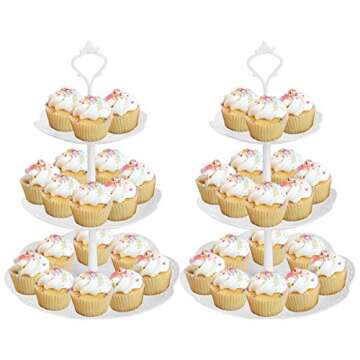 Coitak Plastic Cupcake Stands, 3 Tier Cupcake Stand, Dessert Tower Tray for Tea Party, Baby Shower and Wedding (2 Pack)