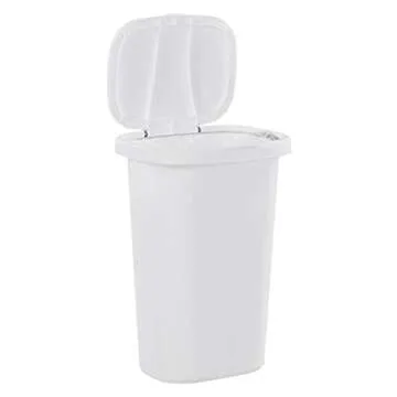 Rubbermaid Spring Top Trash Can with Lid, 13-Gallon, White, Plastic Garbage Bin/Wastebasket for Home/Kitchen/Bathroom/Garage