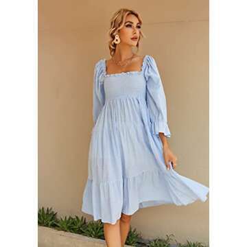 R.Vivimos Summer Cotton Polka Dots Puff Sleeve Midi Dress