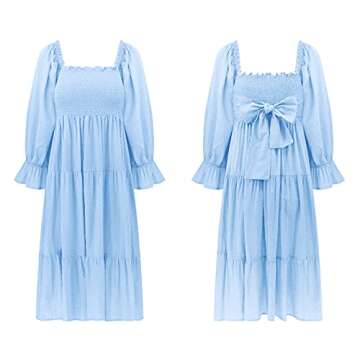 R.Vivimos Summer Cotton Polka Dots Puff Sleeve Midi Dress