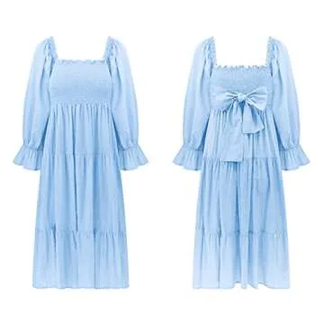 R.Vivimos Summer Cotton Polka Dots Puff Sleeve Midi Dress