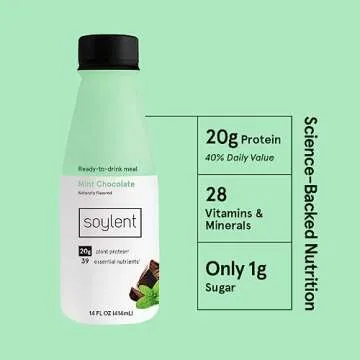 Soylent Mint Chocolate Meal Replacement Shake - 20g Protein, Low Sugar, Vegan, 12 Pack