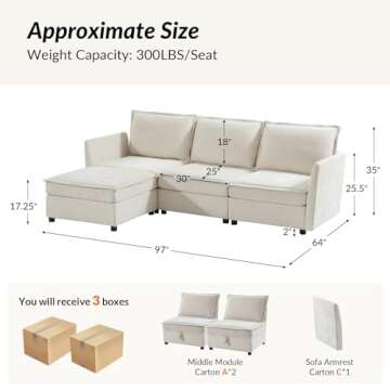 HULALA HOME 97'' Modular Sectional Sofa - Stylish L Shaped Couch with Storage Ottoman, Ideal for Any...