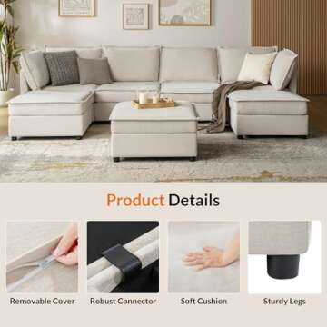 HULALA HOME 97'' Modular Sectional Sofa with Storage Ottoman