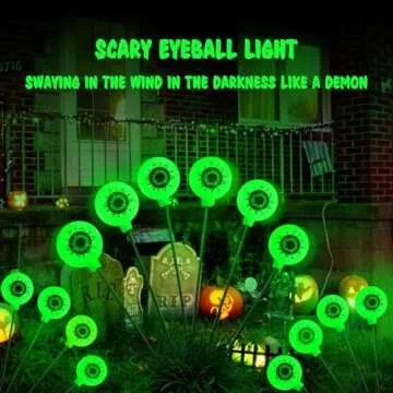 Halloween Decorations Outdoor Solar Halloween Lights, 2 Pack 12 LED Scary Halloween Eyeball Lights Solar Firefly Swaying Lights, Halloween Solar Lights for Outside Path Yard Garden Lawn Decor, Green