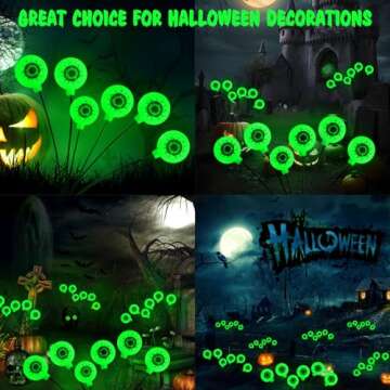 Halloween Decorations Outdoor Solar Halloween Lights, 2 Pack 12 LED Scary Halloween Eyeball Lights Solar Firefly Swaying Lights, Halloween Solar Lights for Outside Path Yard Garden Lawn Decor, Green