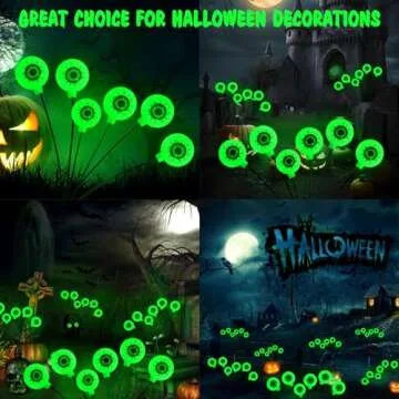 Halloween Decorations Outdoor Solar Halloween Lights, 2 Pack 12 LED Scary Halloween Eyeball Lights Solar Firefly Swaying Lights, Halloween Solar Lights for Outside Path Yard Garden Lawn Decor, Green