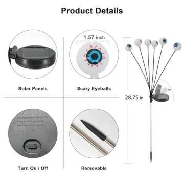 Halloween Decorations Outdoor Solar Halloween Lights, 2 Pack 12 LED Scary Halloween Eyeball Lights Solar Firefly Swaying Lights, Halloween Solar Lights for Outside Path Yard Garden Lawn Decor, Green