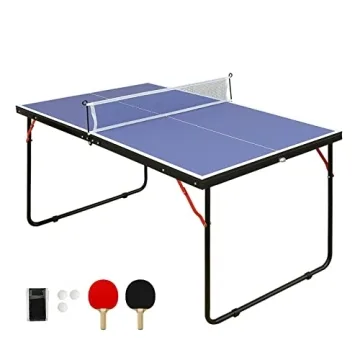 HaoKang Foldable & Portable Mid-Size Table Tennis Table Set with 2 Paddles, 3 Balls and Net Indoor O...