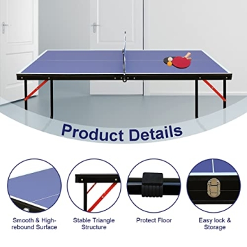HaoKang Foldable Portable Mid-Size Ping-Pong Table Set