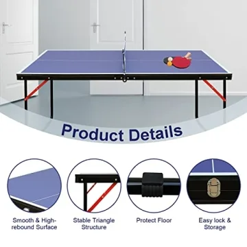 HaoKang Foldable Portable Mid-Size Ping-Pong Table Set